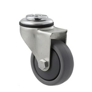 K Series castor, 65mm x 23mm TPE rubber wheel, precision bearing, thread guard, swivel bolt hole, 50 kg load rating