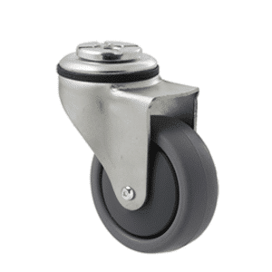 K Series castor, 65mm x 23mm TPE rubber wheel, precision bearing, thread guard, swivel bolt hole, Chicago screw axle, 50 kg load rating