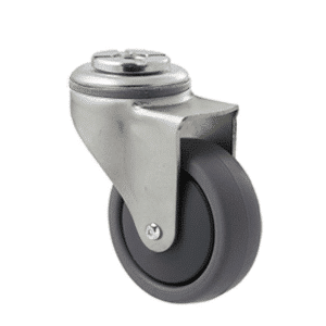K Series castor, 65mm x 23mm TPE rubber wheel, precision bearing, thread guard, swivel bolt hole, Chicago screw axle, grey seal, 50 kg load rating