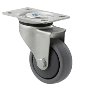 K Series castor, 65mm x 23mm TPE rubber wheel, precision bearing, thread guard, swivel plate, 50 kg load rating