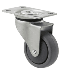 K Series castor, 65mm x 23mm TPE rubber wheel, precision bearing, thread guard, swivel plate, Chicago screw axle, 50 kg load rating