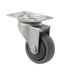 K Series castor, 65mm x 23mm TPE rubber wheel, precision bearing, thread guard, swivel plate, grey seal, 50 kg load rating
