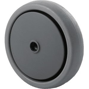 K Series, 75mm x 28mm x 23mm TPE rubber wheel, precision bearing, thread guard, 50 kg load rating