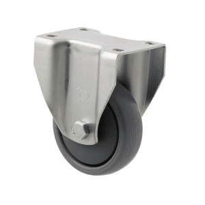 K Series castor, 75mm x 28mm x 23mm TPE rubber wheel, thread guard, fixed plate, precision bearing, 50 kg load rating