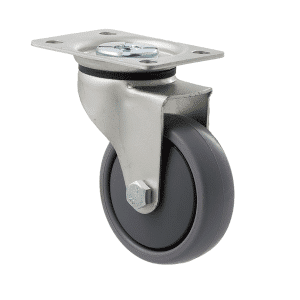 K Series castor, 75mm x 28mm x 23mm TPE rubber wheel, thread guard, swivel plate, precision bearing, 50 kg load rating