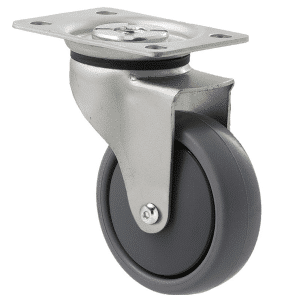 K Series castor, 75mm x 28mm x 23mm TPE rubber wheel, thread guard, swivel plate, precision bearing, Chicago screw axle, 50 kg load rating
