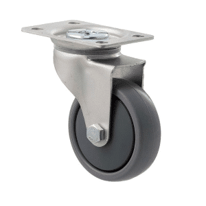 K Series castor, 75mm x 28mm x 23mm TPE rubber wheel, thread guard, swivel plate, precision bearing, grey seal, 50 kg load rating