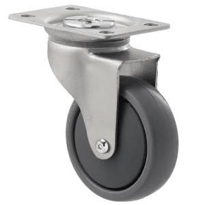 K Series castor, 75mm x 28mm x 23mm TPE rubber wheel, thread guard, swivel plate, precision bearing, Chicago screw axle, grey seal, 50 kg load rating