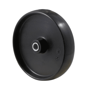 K Series, 100mm x 23mm hard black nylon wheel, nylon plain bearing, stainless steel bush, 70kg load rating