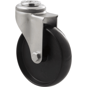 K Series castor, 100mm x 23mm hard black nylon wheel, nylon plain bearing, swivel bolt hole zinc, grey seal, 70 kg load rating