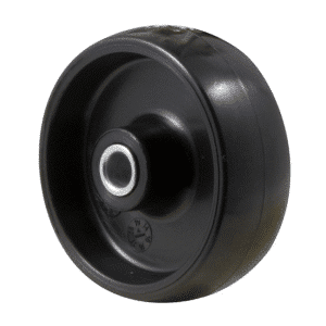 K Series, 65mm x 23mm hard black nylon wheel, nylon plain bearing, stainless steel bush, 50kg load rating