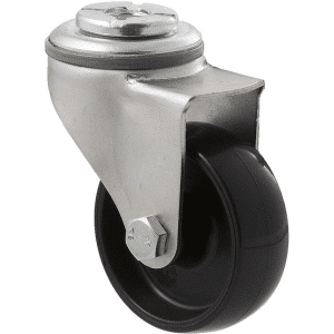 K Series castor, 65mm x 23mm hard black nylon wheel, nylon plain bearing, swivel bolt hole zinc, grey seal, 50 kg load rating