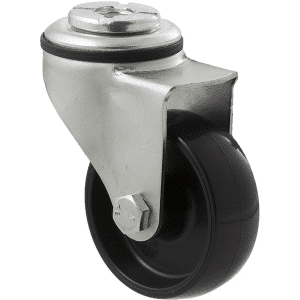 K Series castor, 65mm x 23mm hard black nylon wheel, nylon plain bearing, swivel bolt hole zinc, 50 kg load rating