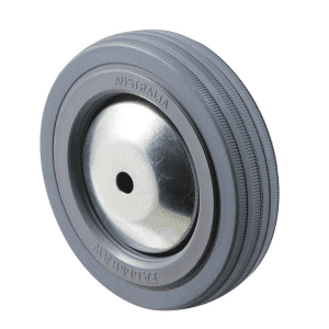 K Series, 100mm x 23mm grey rubber wheel, plain bearing, thread guard, hub x bore: 30 x 12mm, 50 kg load rating