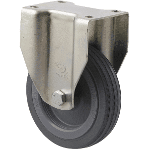 K Series castor, 100mm x 23mm grey rubber wheel, plain bearing, fixed plate zinc, 50 kg load rating