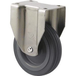K Series castor, 100mm x 23mm grey rubber wheel, plain bearing, fixed plate zinc, Chicago screw axle, 50 kg load rating