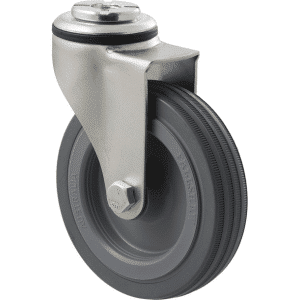 K Series castor, 100mm x 23mm grey rubber wheel, plain bearing, swivel bolt hole zinc, 50 kg load rating