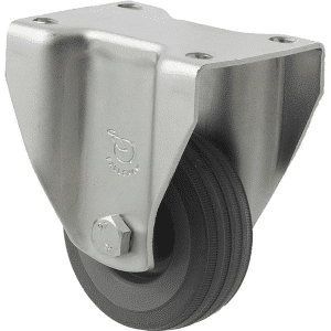 K Series castor, 65mm x 23mm grey rubber wheel, plain bearing, fixed plate zinc, 50 kg load rating