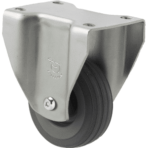 K Series castor, 65mm x 23mm grey rubber wheel, plain bearing, fixed plate zinc, Chicago screw axle, 50 kg load rating
