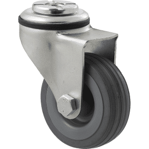 K Series castor, 65mm x 23mm grey rubber wheel, plain bearing, swivel bolt hole zinc, 50 kg load rating