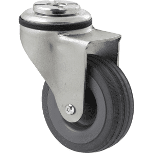 K Series castor, 65mm x 23mm grey rubber wheel, plain bearing, swivel bolt hole zinc, Chicago screw axle, 50 kg load rating