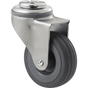K Series castor, 65mm x 23mm grey rubber wheel, plain bearing, swivel bolt hole zinc, Chicago screw axle, grey seal, 50 kg load rating