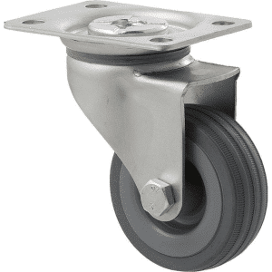 K Series castor, 65mm x 23mm grey rubber wheel, plain bearing, swivel plate, zinc, grey seal, 50 kg load rating