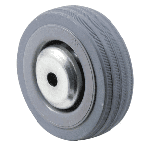 K Series, 75mm x 28mm x 23mm grey rubber wheel, plain bearing, thread guard, hub x bore: 30 x 12mm, 50 kg load rating