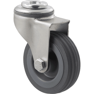 K Series castor, 75mm x 28mm x 23mm grey rubber wheel, plain bearing, swivel bolt hole zinc, grey seal, 50 kg load rating