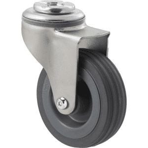K Series castor, 75mm x 28mm x 23mm grey rubber wheel, plain bearing, swivel bolt hole zinc, Chicago screw axle, grey seal, 50 kg load rating