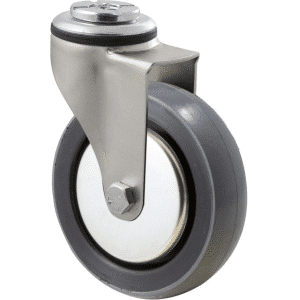K Series castor, 100mm x 23mm polyurethane (PU) wheel, thread guard, plain bearing, swivel bolt hole, 100 kg load rating