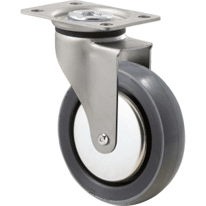 K Series castor, 100mm x 23mm polyurethane (PU) wheel, thread guard, plain bearing, swivel plate, zinc, Chicago screw axle, 100 kg load rating