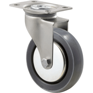 K Series castor, 100mm x 23mm polyurethane (PU) wheel, thread guard, plain bearing, swivel plate, zinc, grey seal, 100 kg load rating