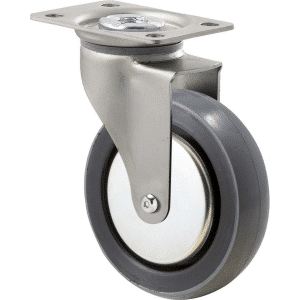 K Series castor, 100mm x 23mm polyurethane (PU) wheel, thread guard, plain bearing, swivel plate, zinc, Chicago screw axle, grey seal, 100 kg load rating