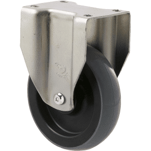 K Series castor, 100mm x 23mm polyurethane (PU) wheel, plain bearing, fixed plate, Chicago screw axle, 100 kg load rating