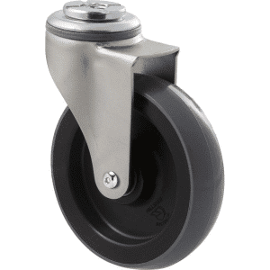 K Series castor, 100mm x 23mm polyurethane (PU) wheel, plain bearing, swivel bolt hole, Chicago screw axle, grey seal, 100 kg load rating