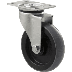 K Series castor, 100mm x 23mm polyurethane (PU) wheel, plain bearing, swivel plate, zinc, 100 kg load rating