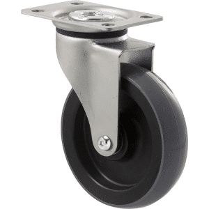 K Series castor, 100mm x 23mm polyurethane (PU) wheel, plain bearing, swivel plate, zinc, Chicago screw axle, 100 kg load rating