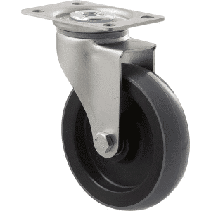 K Series castor, 100mm x 23mm polyurethane (PU) wheel, plain bearing, swivel plate, zinc, grey seal, 100 kg load rating
