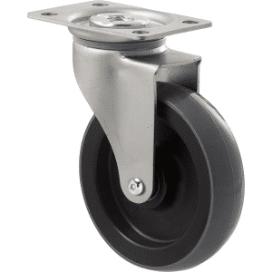 K Series castor, 100mm x 23mm polyurethane (PU) wheel, plain bearing, swivel plate, zinc, Chicago screw axle, grey seal, 100 kg load rating