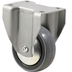 K Series castor, 75mm x 28mm x 23mm polyurethane (PU) wheel, thread guard, plain bearing, fixed plate, Chicago screw axle, 100 kg load rating