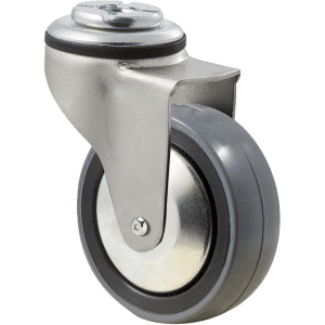 K Series castor, 75mm x 28mm x 23mm polyurethane (PU) wheel, thread guard, plain bearing, swivel bolt hole, Chicago screw axle, 100 kg load rating
