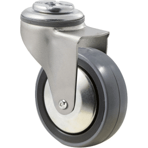 K Series castor, 75mm x 28mm x 23mm polyurethane (PU) wheel, thread guard, plain bearing, swivel bolt hole, Chicago screw axle, grey seal, 100 kg load rating
