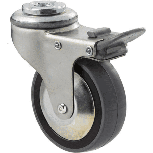 K Series castor, 75mm x 28mm x 23mm polyurethane (PU) wheel, thread guard, swivel bolt hole, total brake, zinc, Chicago screw axle, grey seal & pedal, 100 kg load rating