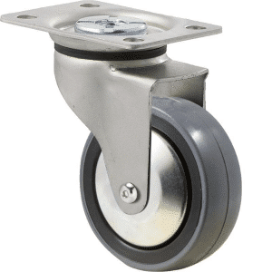 K Series castor, 75mm x 28mm x 23mm polyurethane (PU) wheel, thread guard, plain bearing, swivel plate, zinc, Chicago screw axle, 100 kg load rating