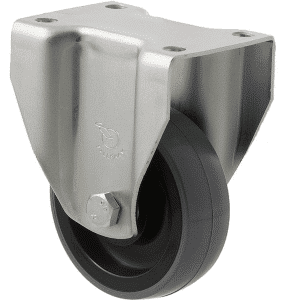 K Series castor, 75mm x 28mm x 23mm polyurethane (PU) wheel, plain bearing, fixed plate, 100 kg load rating