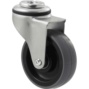 K Series castor, 75mm x 28mm x 23mm polyurethane (PU) wheel, plain bearing, swivel bolt hole, Chicago screw axle, 100 kg load rating