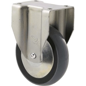 K Series castor, 100mm x 23mm polyurethane (PU) wheel, thread guard, precision bearing, fixed plate, Chicago screw axle, 100 kg load rating