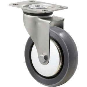 K Series castor, 100mm x 23mm polyurethane (PU) wheel, thread guard, precision bearing, swivel plate, zinc, 100 kg load rating