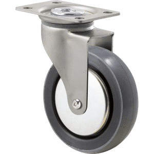 K Series castor, 100mm x 23mm polyurethane (PU) wheel, thread guard, precision bearing, swivel plate, zinc, Chicago screw axle, grey seal, 100 kg load rating